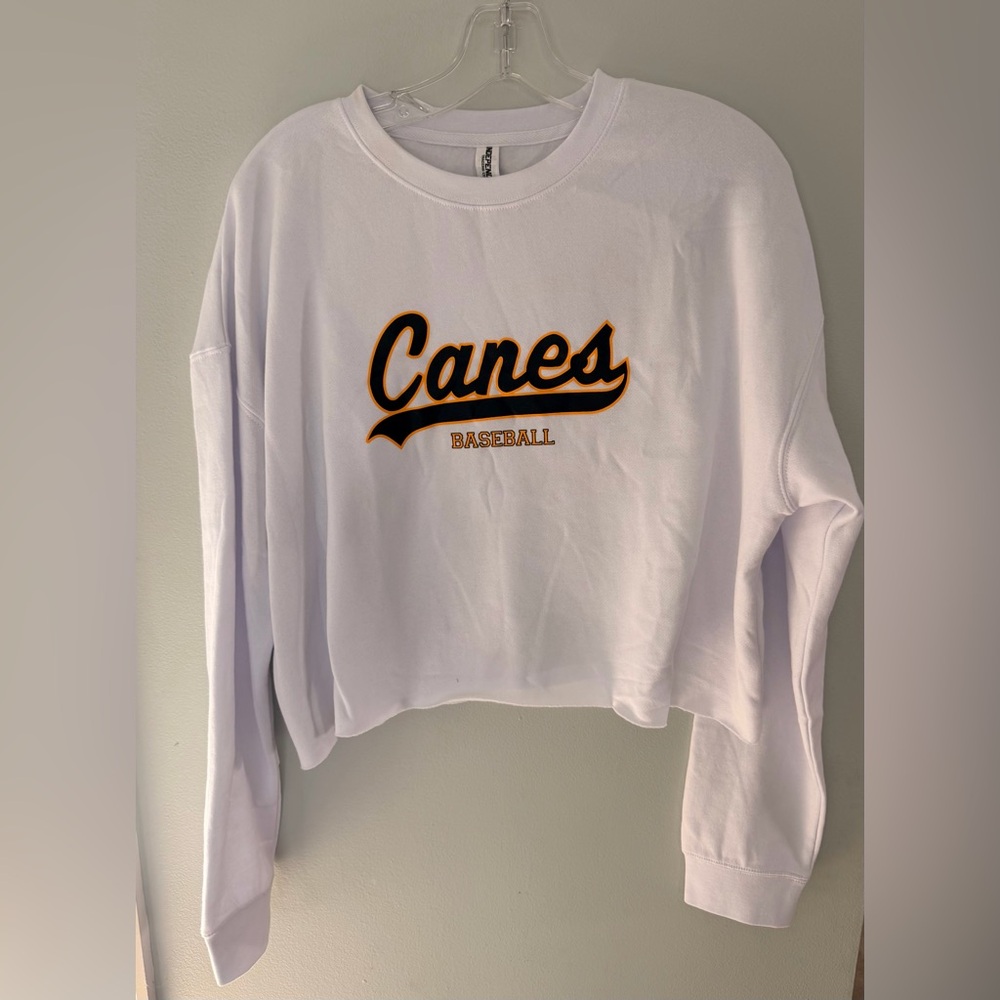 Canes Baseball White Cropped Sweatshirt